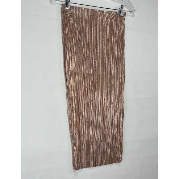 Women Metallic Golden Midi Skirt Size 4 Pleated Stretch - Picture 3 of 11